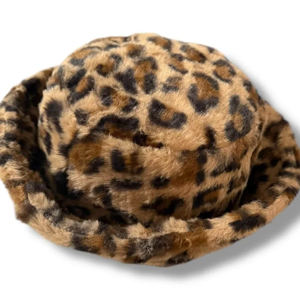 Brown Leopard Fluffy Bucket Hat - NWT